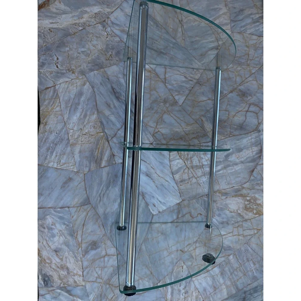 Modern 3 Tier Small Glass Corner Shelf Metal Frame Minimalist Storage Unit